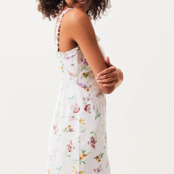 LA Hearts Linen Ruffle White Floral Spring Mini Dress - Picture 5 of 11